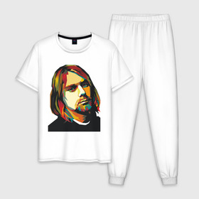 Мужская пижама хлопок с принтом Nirvana в Белгороде, 100% хлопок | брюки и футболка прямого кроя, без карманов, на брюках мягкая резинка на поясе и по низу штанин
 | cobain | kurt | nirvana | кобейн | курт | нирвана