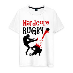 Мужская футболка хлопок с принтом Hardcore Rugby в Белгороде, 100% хлопок | прямой крой, круглый вырез горловины, длина до линии бедер, слегка спущенное плечо. | регби