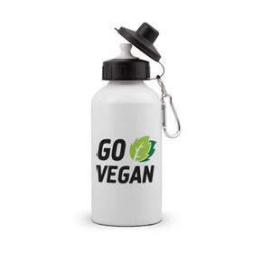 Бутылка спортивная с принтом Go vegan в Белгороде, металл | емкость — 500 мл, в комплекте две пластиковые крышки и карабин для крепления | Тематика изображения на принте: go | vegan | будь | веган | вегетарианец | здоровье