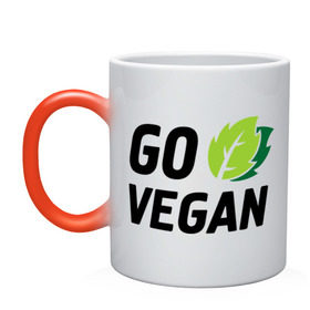 Кружка хамелеон с принтом Go vegan в Белгороде, керамика | меняет цвет при нагревании, емкость 330 мл | Тематика изображения на принте: go | vegan | будь | веган | вегетарианец | здоровье