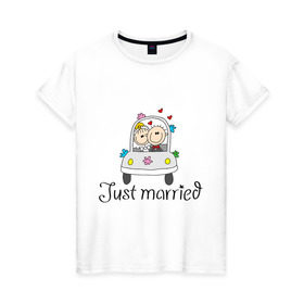 Женская футболка хлопок с принтом Женатики в Белгороде, 100% хлопок | прямой крой, круглый вырез горловины, длина до линии бедер, слегка спущенное плечо | брак | жена | женатики | жених | молодожены | муж | невеста | свадьба