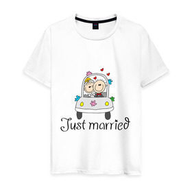 Мужская футболка хлопок с принтом Женатики в Белгороде, 100% хлопок | прямой крой, круглый вырез горловины, длина до линии бедер, слегка спущенное плечо. | брак | жена | женатики | жених | молодожены | муж | невеста | свадьба