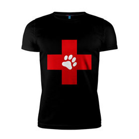 Мужская футболка премиум с принтом Ветеринар в Белгороде, 92% хлопок, 8% лайкра | приталенный силуэт, круглый вырез ворота, длина до линии бедра, короткий рукав | ветеринар | врач | доктор | красный | крест