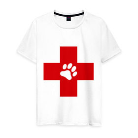 Мужская футболка хлопок с принтом Ветеринар в Белгороде, 100% хлопок | прямой крой, круглый вырез горловины, длина до линии бедер, слегка спущенное плечо. | ветеринар | врач | доктор | красный | крест