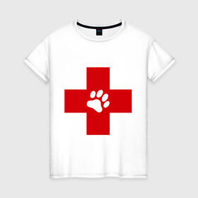 Женская футболка хлопок с принтом Ветеринар в Белгороде, 100% хлопок | прямой крой, круглый вырез горловины, длина до линии бедер, слегка спущенное плечо | ветеринар | врач | доктор | красный | крест