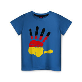 Детская футболка хлопок с принтом Рука Германии в Белгороде, 100% хлопок | круглый вырез горловины, полуприлегающий силуэт, длина до линии бедер | германия | желтый | красный | ладонь | отпечаток | рука | след | флаг | черный