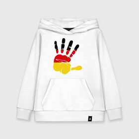 Детская толстовка хлопок с принтом Рука Германии в Белгороде, 100% хлопок | Круглый горловой вырез, эластичные манжеты, пояс, капюшен | германия | желтый | красный | ладонь | отпечаток | рука | след | флаг | черный