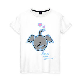 Женская футболка хлопок с принтом Слон с сердечками в Белгороде, 100% хлопок | прямой крой, круглый вырез горловины, длина до линии бедер, слегка спущенное плечо | слон