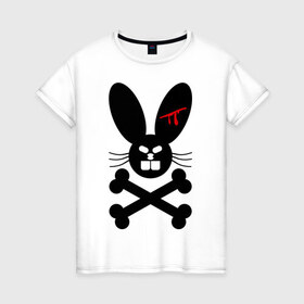 Женская футболка хлопок с принтом Зловещий заяц в Белгороде, 100% хлопок | прямой крой, круглый вырез горловины, длина до линии бедер, слегка спущенное плечо | животное | зловещий заяц | зубы | кости | кролик