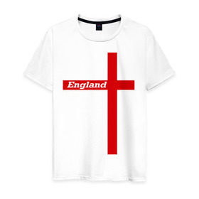 Мужская футболка хлопок с принтом Сборная Англии в Белгороде, 100% хлопок | прямой крой, круглый вырез горловины, длина до линии бедер, слегка спущенное плечо. | england | англия | сборная | флаг | футбол