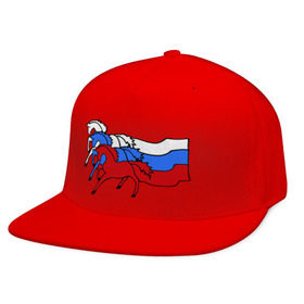 Кепка снепбек с прямым козырьком с принтом Сильная Россия в Белгороде, хлопок 100% |  | кони | лошадь | россия | сильная | триколор | тройка | флаг