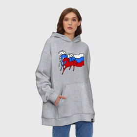 Худи SuperOversize хлопок с принтом Сильная Россия в Белгороде, 70% хлопок, 30% полиэстер, мягкий начес внутри | карман-кенгуру, эластичная резинка на манжетах и по нижней кромке, двухслойный капюшон
 | кони | лошадь | россия | сильная | триколор | тройка | флаг