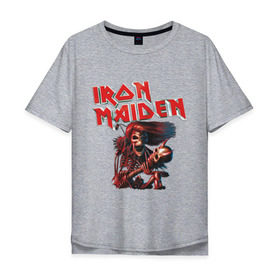 Мужская футболка хлопок Oversize с принтом Iron Maiden в Белгороде, 100% хлопок | свободный крой, круглый ворот, “спинка” длиннее передней части | гитара | скелет