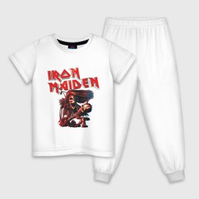 Детская пижама хлопок с принтом Iron Maiden в Белгороде, 100% хлопок |  брюки и футболка прямого кроя, без карманов, на брюках мягкая резинка на поясе и по низу штанин
 | гитара | скелет