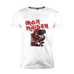 Мужская футболка премиум с принтом Iron Maiden в Белгороде, 92% хлопок, 8% лайкра | приталенный силуэт, круглый вырез ворота, длина до линии бедра, короткий рукав | гитара | скелет