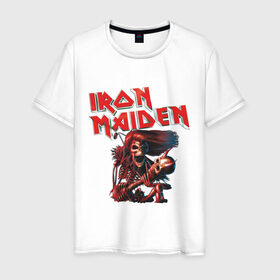 Мужская футболка хлопок с принтом Iron Maiden в Белгороде, 100% хлопок | прямой крой, круглый вырез горловины, длина до линии бедер, слегка спущенное плечо. | гитара | скелет
