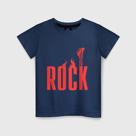 Детская футболка хлопок с принтом Rock (пылающая надпись) в Белгороде, 100% хлопок | круглый вырез горловины, полуприлегающий силуэт, длина до линии бедер | гитара