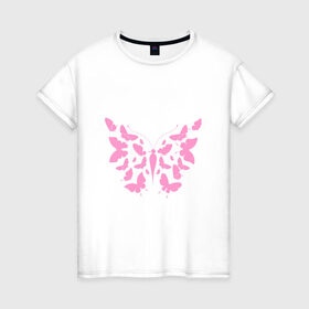 Женская футболка хлопок с принтом Бабочка из бабочек в Белгороде, 100% хлопок | прямой крой, круглый вырез горловины, длина до линии бедер, слегка спущенное плечо | 