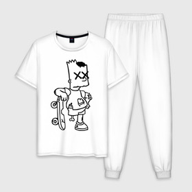 Мужская пижама хлопок с принтом Bart Simpsons zombie в Белгороде, 100% хлопок | брюки и футболка прямого кроя, без карманов, на брюках мягкая резинка на поясе и по низу штанин
 | bart | bart simpsons zombie | кино