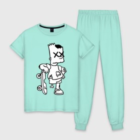 Женская пижама хлопок с принтом Bart Simpsons zombie в Белгороде, 100% хлопок | брюки и футболка прямого кроя, без карманов, на брюках мягкая резинка на поясе и по низу штанин | bart | bart simpsons zombie | кино