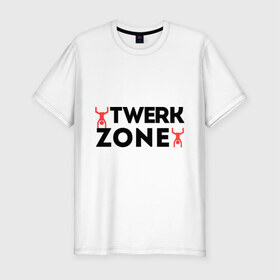Мужская футболка премиум с принтом Twerk zone в Белгороде, 92% хлопок, 8% лайкра | приталенный силуэт, круглый вырез ворота, длина до линии бедра, короткий рукав | twerc | twerk | twerk dance | twerk it | twerk team | twerk zone | тверк | тверк денс