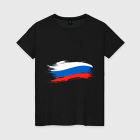 Женская футболка хлопок с принтом Российский флаг в Белгороде, 100% хлопок | прямой крой, круглый вырез горловины, длина до линии бедер, слегка спущенное плечо | патриоты | россия | рф | флаг