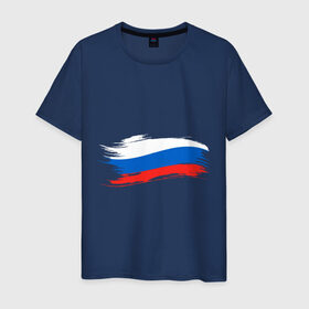 Мужская футболка хлопок с принтом Российский флаг в Белгороде, 100% хлопок | прямой крой, круглый вырез горловины, длина до линии бедер, слегка спущенное плечо. | патриоты | россия | рф | флаг