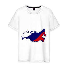 Мужская футболка хлопок с принтом Карта России в Белгороде, 100% хлопок | прямой крой, круглый вырез горловины, длина до линии бедер, слегка спущенное плечо. | карта | патриоты | россия | рф | флаг