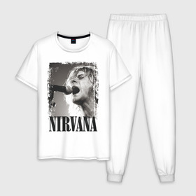 Мужская пижама хлопок с принтом Nirvana в Белгороде, 100% хлопок | брюки и футболка прямого кроя, без карманов, на брюках мягкая резинка на поясе и по низу штанин
 | cobain | kurt | кобейн | курт | нирвана
