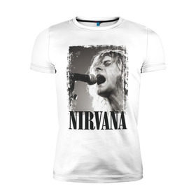 Мужская футболка премиум с принтом Nirvana в Белгороде, 92% хлопок, 8% лайкра | приталенный силуэт, круглый вырез ворота, длина до линии бедра, короткий рукав | cobain | kurt | кобейн | курт | нирвана