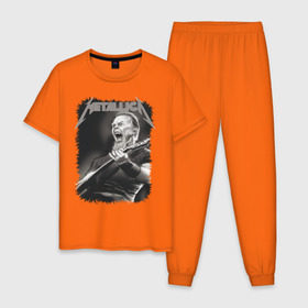 Мужская пижама хлопок с принтом Metallica в Белгороде, 100% хлопок | брюки и футболка прямого кроя, без карманов, на брюках мягкая резинка на поясе и по низу штанин
 | металлика