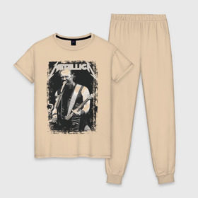 Женская пижама хлопок с принтом Metallica в Белгороде, 100% хлопок | брюки и футболка прямого кроя, без карманов, на брюках мягкая резинка на поясе и по низу штанин | metallica | металлика