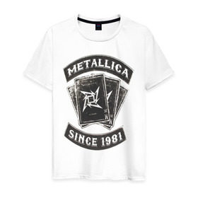 Мужская футболка хлопок с принтом Metallica в Белгороде, 100% хлопок | прямой крой, круглый вырез горловины, длина до линии бедер, слегка спущенное плечо. | металлика