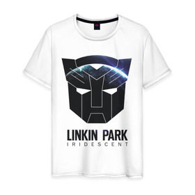 Мужская футболка хлопок с принтом Linkin Park в Белгороде, 100% хлопок | прямой крой, круглый вырез горловины, длина до линии бедер, слегка спущенное плечо. | Тематика изображения на принте: iridescent | linkin | park | transformers | автоботы | трансформеры