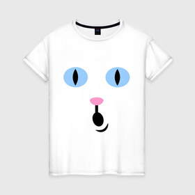 Женская футболка хлопок с принтом Кошечка (удивление) в Белгороде, 100% хлопок | прямой крой, круглый вырез горловины, длина до линии бедер, слегка спущенное плечо | глаза | киса | кот | кошечка | кошка | удивление