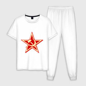 Мужская пижама хлопок с принтом Слава советскому человеку в Белгороде, 100% хлопок | брюки и футболка прямого кроя, без карманов, на брюках мягкая резинка на поясе и по низу штанин
 | звезда | красный | молот | патриот | ретро | серп | ссср