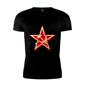 Мужская футболка премиум с принтом Слава советскому человеку в Белгороде, 92% хлопок, 8% лайкра | приталенный силуэт, круглый вырез ворота, длина до линии бедра, короткий рукав | звезда | красный | молот | патриот | ретро | серп | ссср
