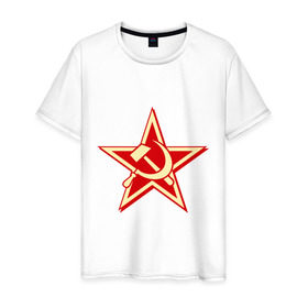 Мужская футболка хлопок с принтом Слава советскому человеку в Белгороде, 100% хлопок | прямой крой, круглый вырез горловины, длина до линии бедер, слегка спущенное плечо. | звезда | красный | молот | патриот | ретро | серп | ссср