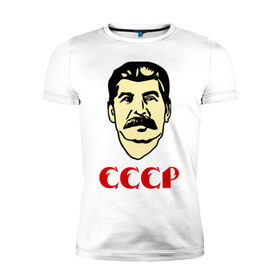 Мужская футболка премиум с принтом СССР в Белгороде, 92% хлопок, 8% лайкра | приталенный силуэт, круглый вырез ворота, длина до линии бедра, короткий рукав | генсек | иосиф | коба | коммунизм | ретро | советский | союз | ссср | сталин