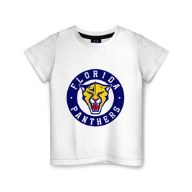 Детская футболка хлопок с принтом HC Florida Panthers в Белгороде, 100% хлопок | круглый вырез горловины, полуприлегающий силуэт, длина до линии бедер | Тематика изображения на принте: club | florida | hockey | panthers | клуб | хоккей