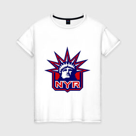 Женская футболка хлопок с принтом HC New York Rangers Emblem в Белгороде, 100% хлопок | прямой крой, круглый вырез горловины, длина до линии бедер, слегка спущенное плечо | club | hockey | new | nyr | rangers | york | клуб | хоккей