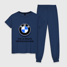 Женская пижама хлопок с принтом BMW Driving Machine в Белгороде, 100% хлопок | брюки и футболка прямого кроя, без карманов, на брюках мягкая резинка на поясе и по низу штанин | bmw | driving | machine | ultimate