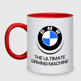 Кружка двухцветная с принтом BMW Driving Machine в Белгороде, керамика | объем — 330 мл, диаметр — 80 мм. Цветная ручка и кайма сверху, в некоторых цветах — вся внутренняя часть | bmw | driving | machine | ultimate