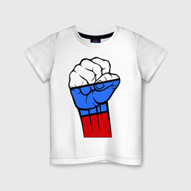 Детская футболка хлопок с принтом Русский дух в Белгороде, 100% хлопок | круглый вырез горловины, полуприлегающий силуэт, длина до линии бедер | Тематика изображения на принте: дух | кулак | патриот | россия | рука | русский | рф | триколор