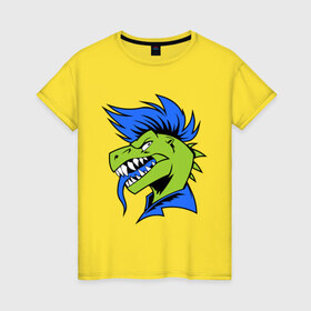 Женская футболка хлопок с принтом Динозавр панк в Белгороде, 100% хлопок | прямой крой, круглый вырез горловины, длина до линии бедер, слегка спущенное плечо | динозавр | ирокез | неформал | панк | раптор
