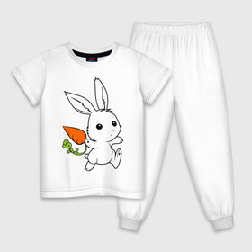 Детская пижама хлопок с принтом Зайка с морковкой в Белгороде, 100% хлопок |  брюки и футболка прямого кроя, без карманов, на брюках мягкая резинка на поясе и по низу штанин
 | Тематика изображения на принте: белый | зайка | заяц | кролик | милый | морковь