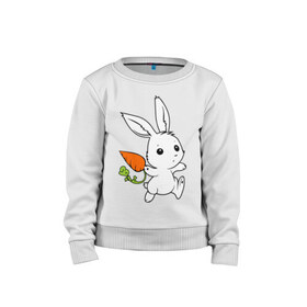 Детский свитшот хлопок с принтом Зайка с морковкой в Белгороде, 100% хлопок | круглый вырез горловины, эластичные манжеты, пояс и воротник | белый | зайка | заяц | кролик | милый | морковь