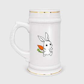 Кружка пивная с принтом Зайка с морковкой в Белгороде,  керамика (Материал выдерживает высокую температуру, стоит избегать резкого перепада температур) |  объем 630 мл | Тематика изображения на принте: белый | зайка | заяц | кролик | милый | морковь