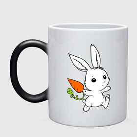 Кружка хамелеон с принтом Зайка с морковкой в Белгороде, керамика | меняет цвет при нагревании, емкость 330 мл | Тематика изображения на принте: белый | зайка | заяц | кролик | милый | морковь
