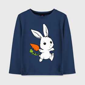 Детский лонгслив хлопок с принтом Зайка с морковкой в Белгороде, 100% хлопок | круглый вырез горловины, полуприлегающий силуэт, длина до линии бедер | Тематика изображения на принте: белый | зайка | заяц | кролик | милый | морковь